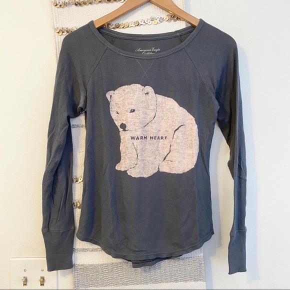 American Eagle Outfitters Tops - AMERICAN EAGLE Polar Bear Thermal Waffle Knit Top